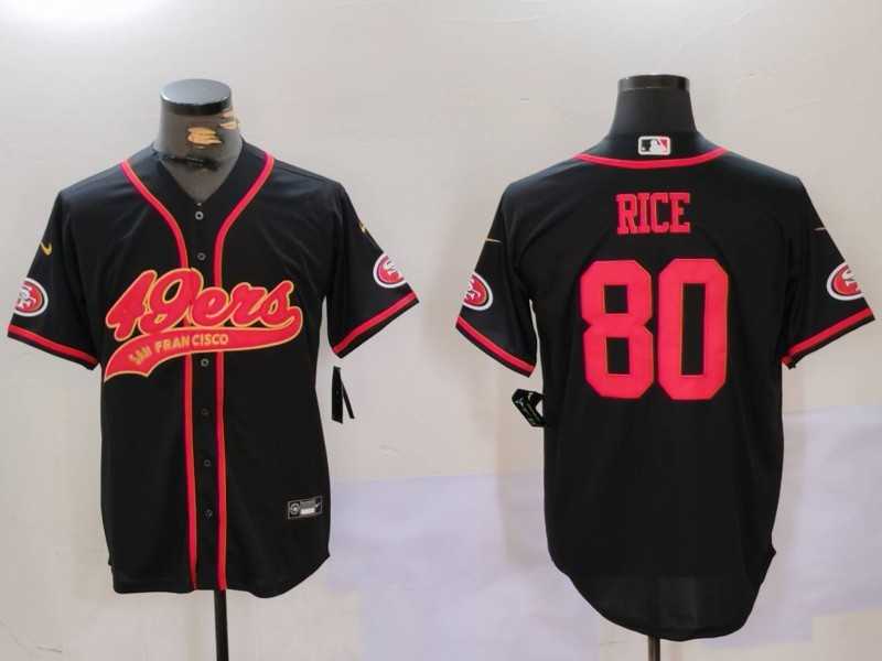 Men%27s San Francisco 49ers #80 Jerry Rice Black With Patch Cool Base Stitched Baseball Jersey
